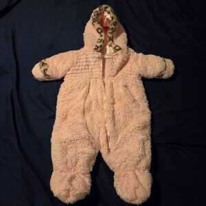 Pistachio Infant  Girls Pink One Piece Snowsuit  3/6 mo  Zip Up Hooded Faux Fur